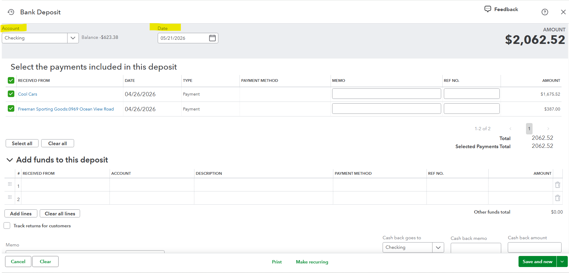 Bank Deposits screenshot