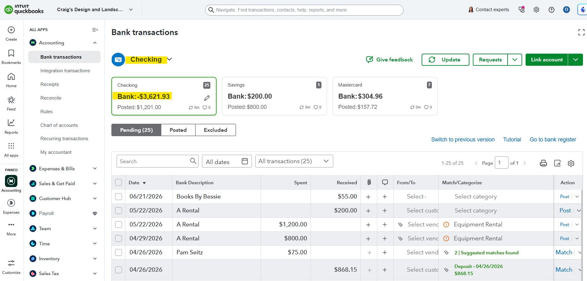 Bank Feed Transactions screenshot
