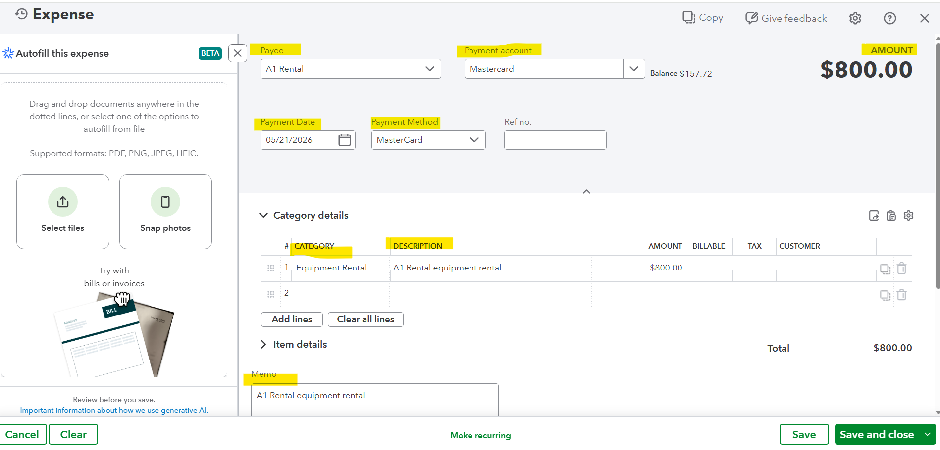Business Expenses screenshot