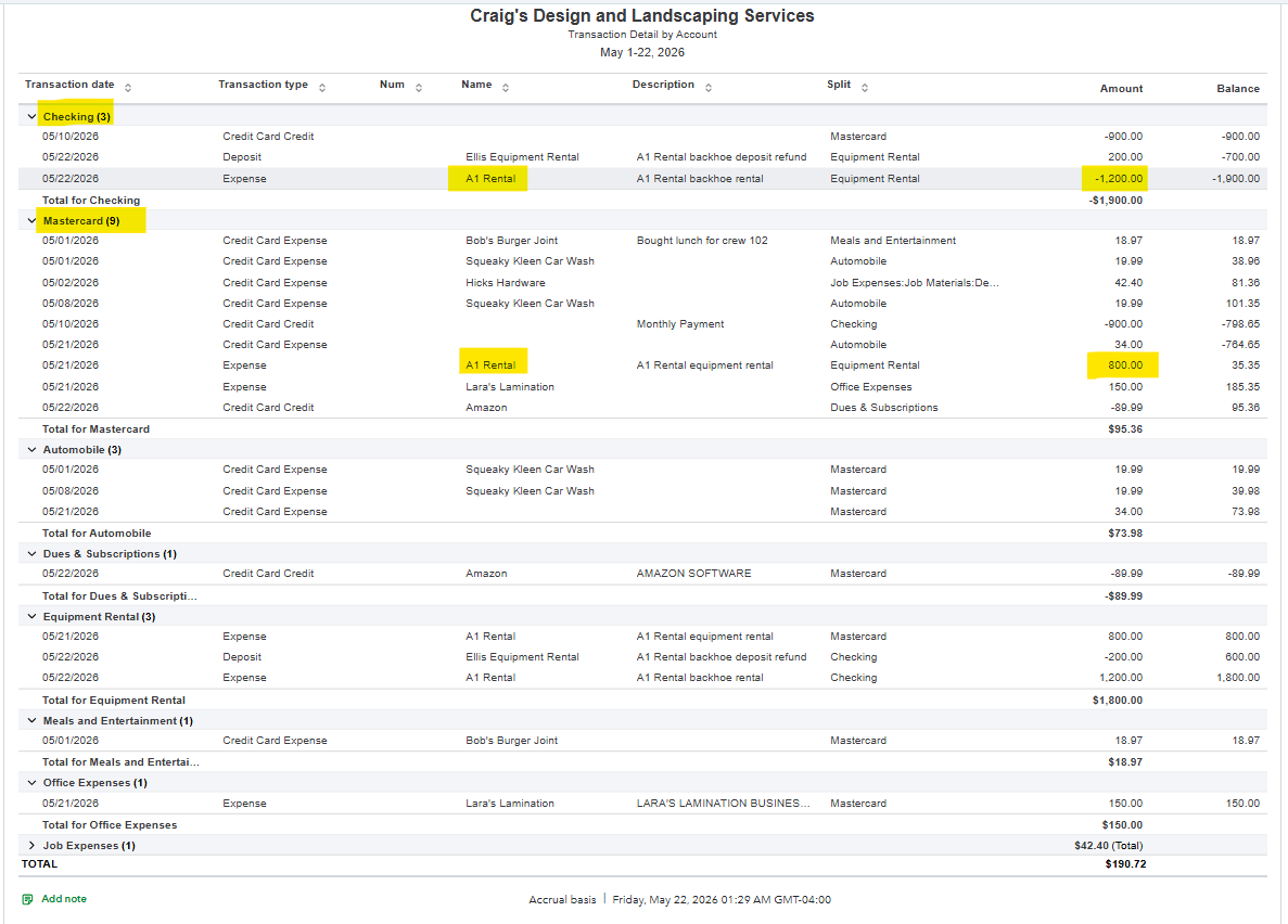 Transaction Detail Report screenshot