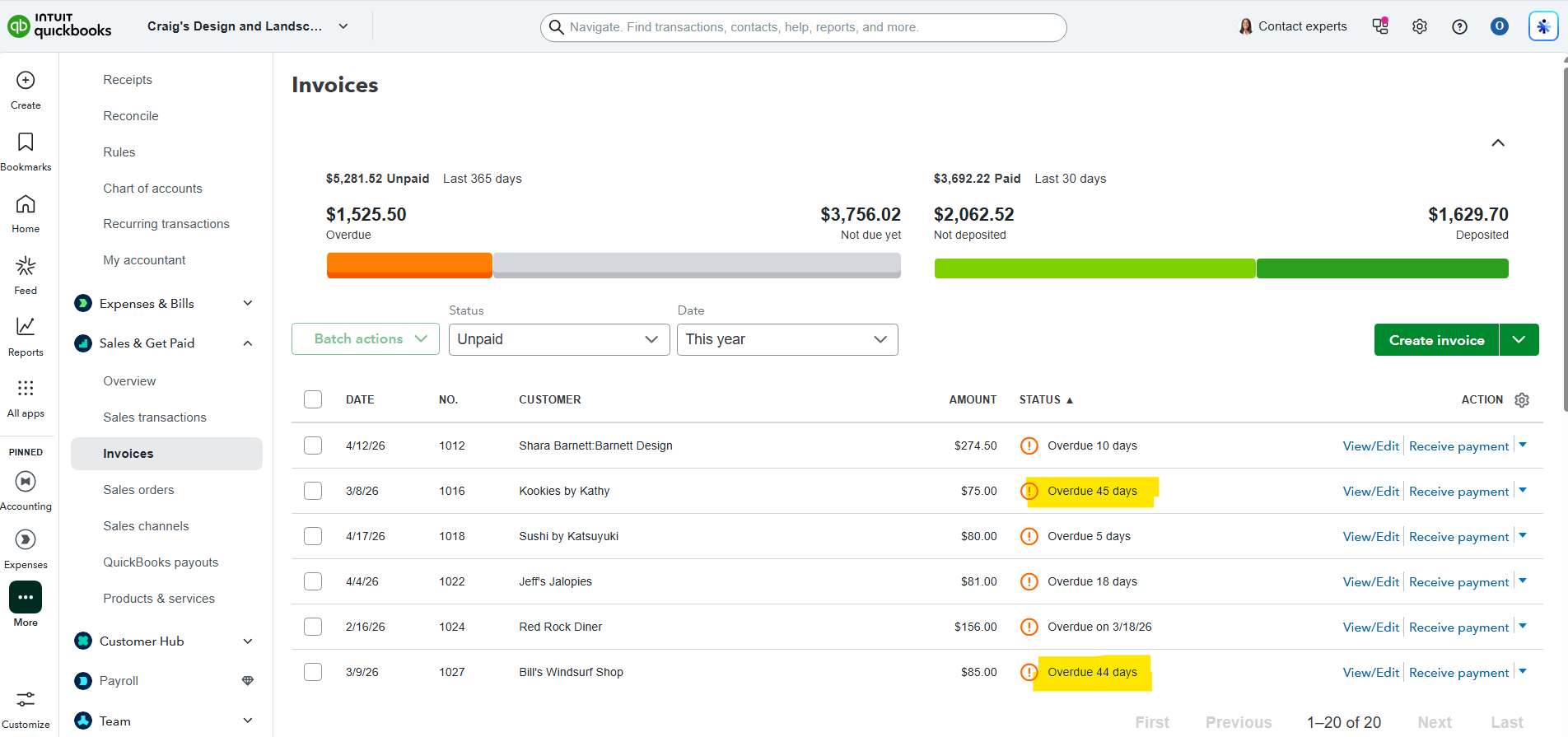 Unpaid Invoices screenshot
